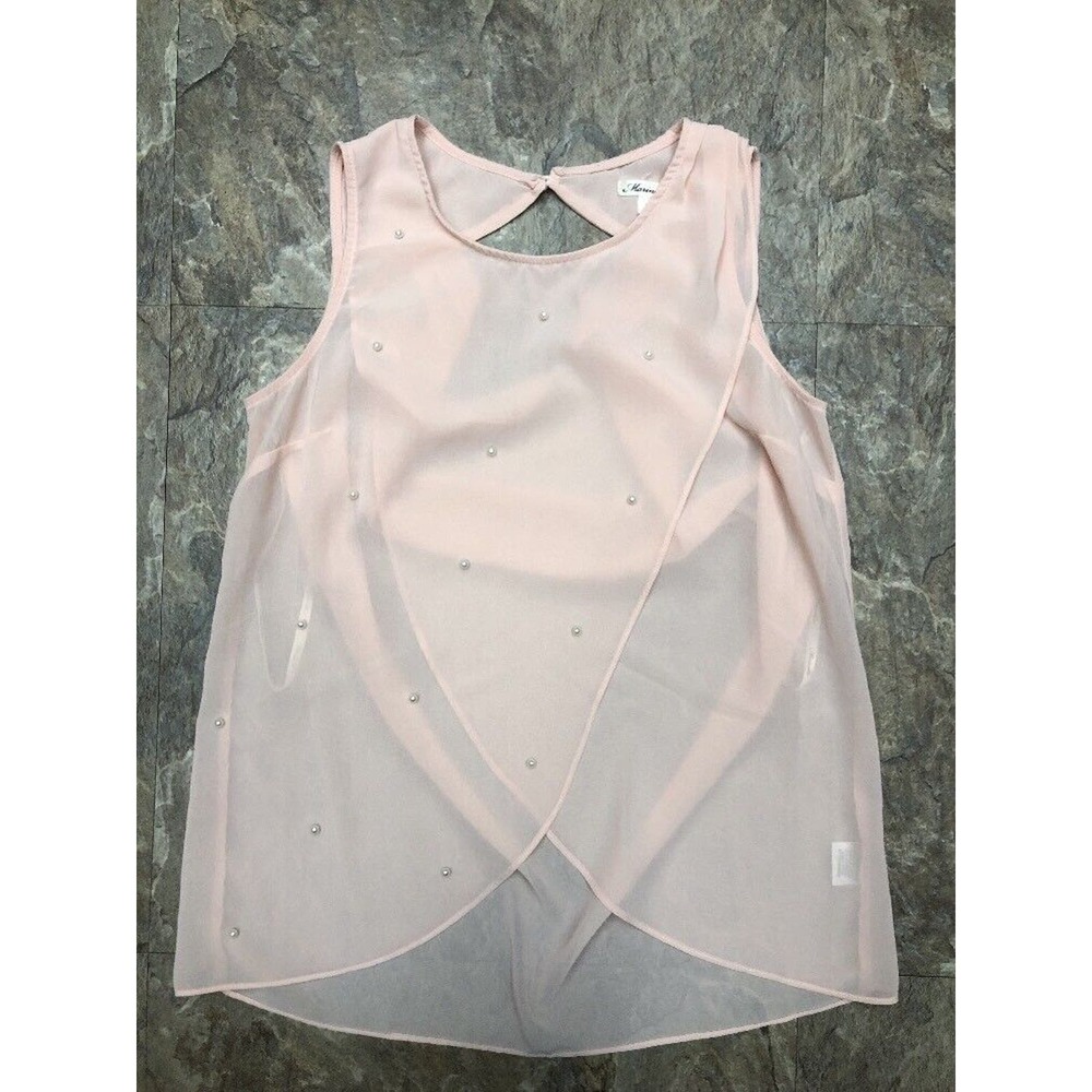 Marineblu Sz S Blush Pink Sleeveless Draped Back Blouse Pearl Front Tank Top